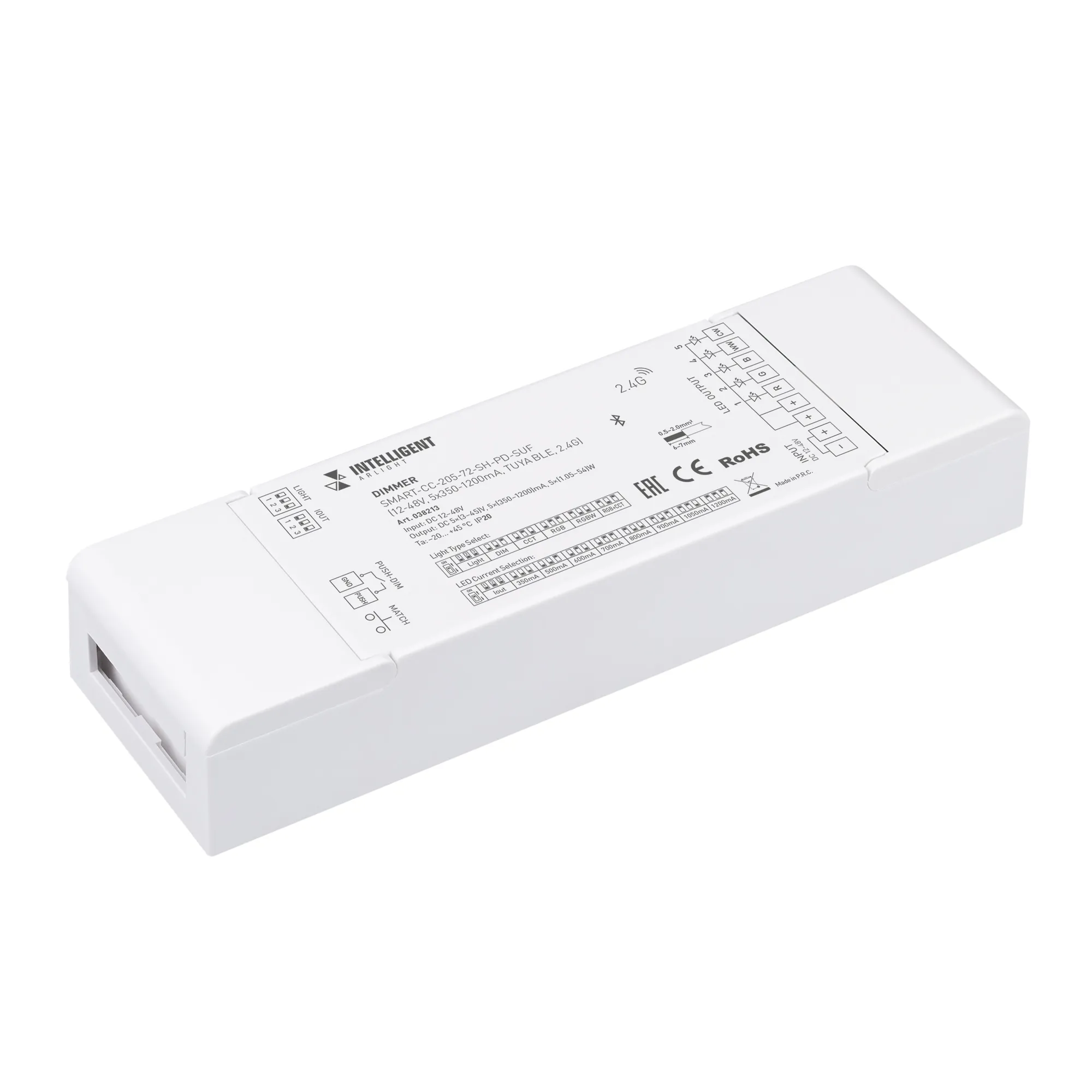 INTELLIGENT ARLIGHT Диммер SMART-CC-205-72-SH-PD-SUF (12-48V, 5x350-1200mA, TUYA BLE, 2.4G) (IARL, IP20 Пластик, 5 лет) - изображение товара
