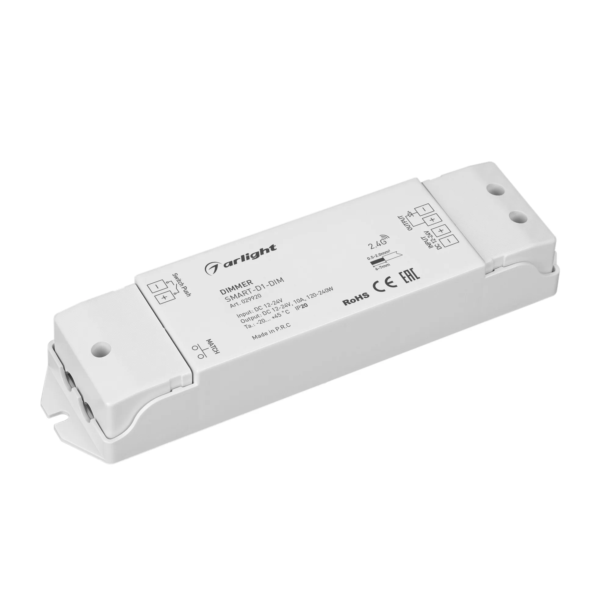 Диммер SMART-D1-DIM (12-24V, 1x10A, 2.4G) (Arlight, IP20 Пластик, 5 лет) - изображение товара